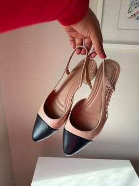 Two-Tone Pink and Black Slingback Flats